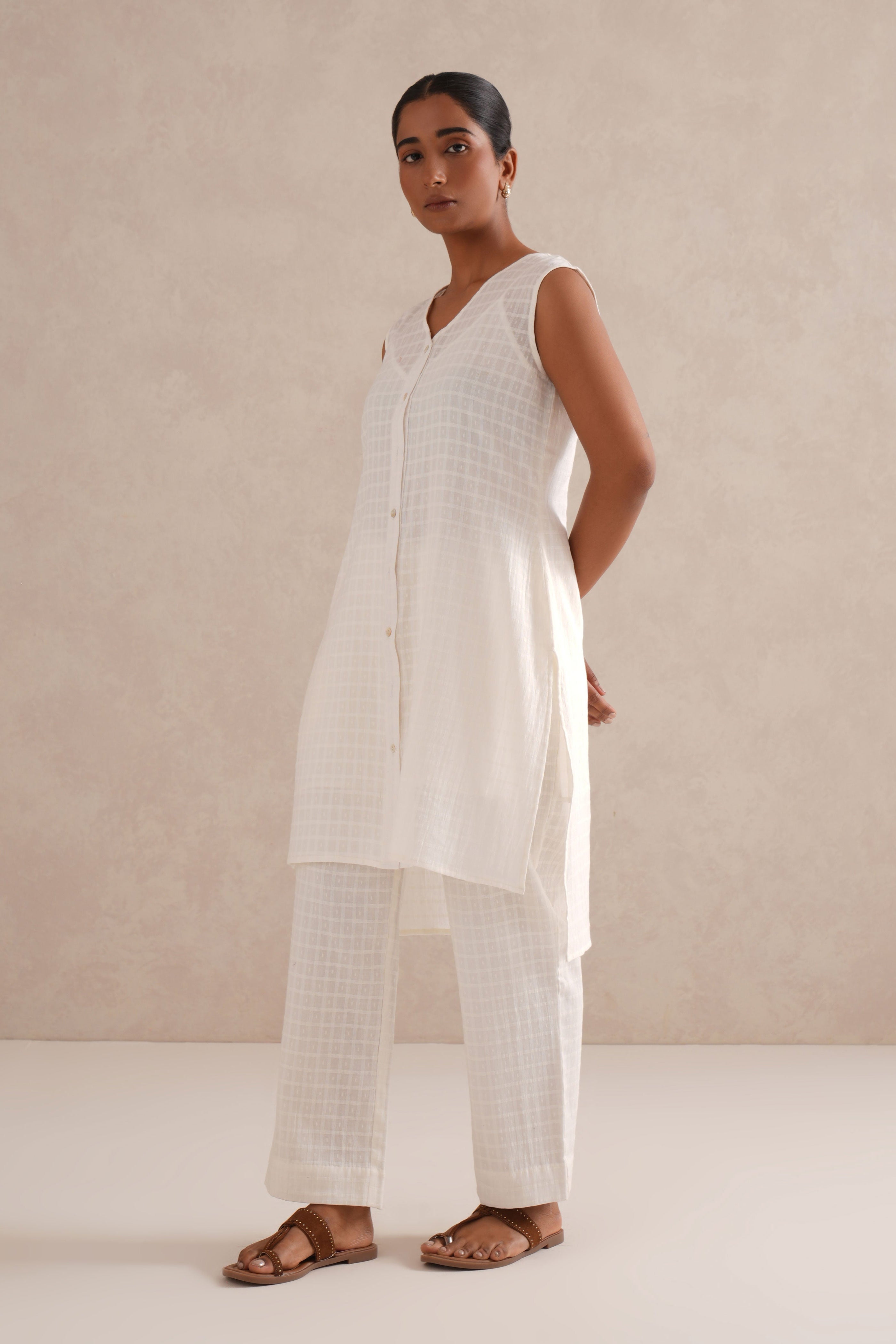 Safed Checkered Co-Ord Set