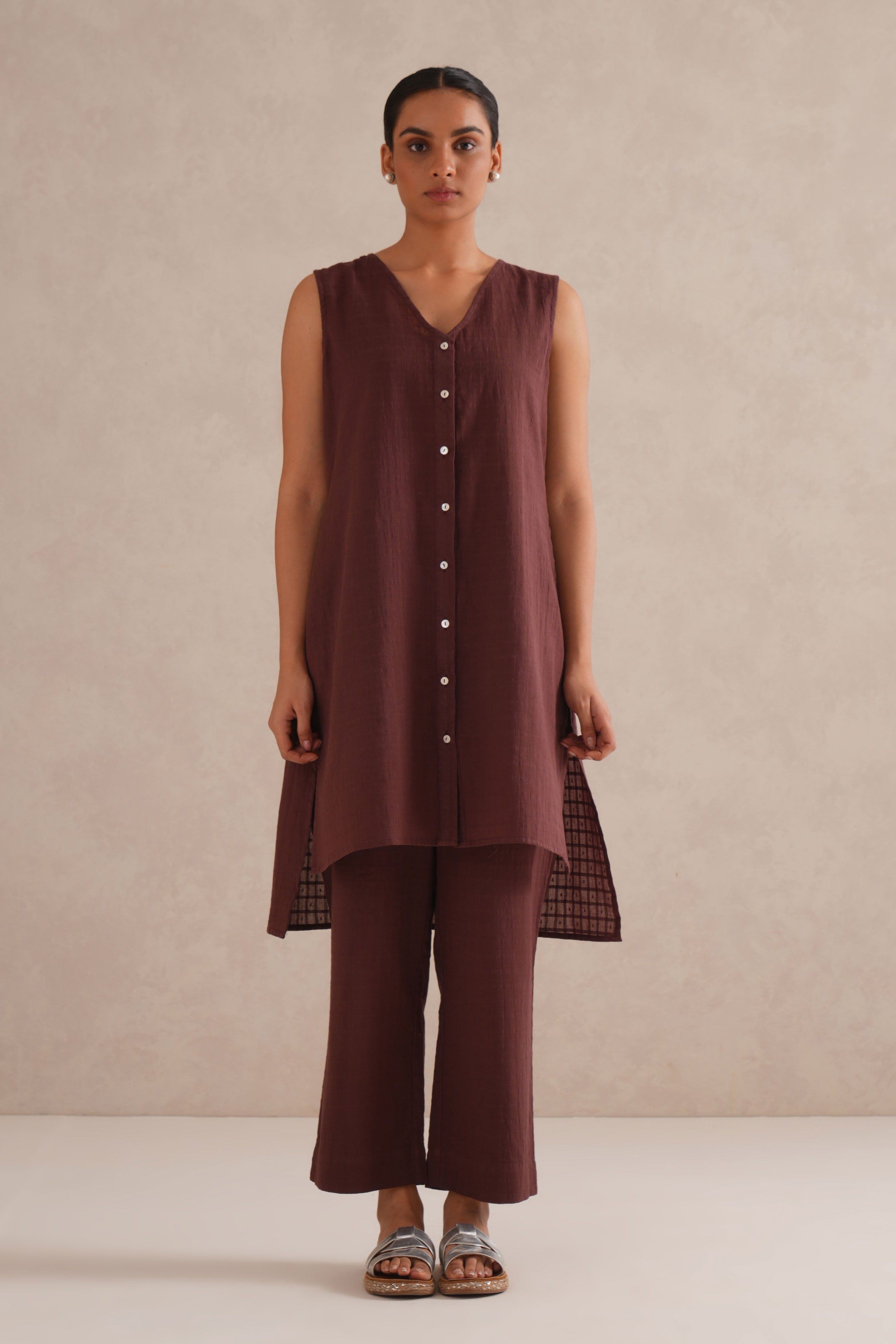 Brown-Stone Checkered Co-Ord Set