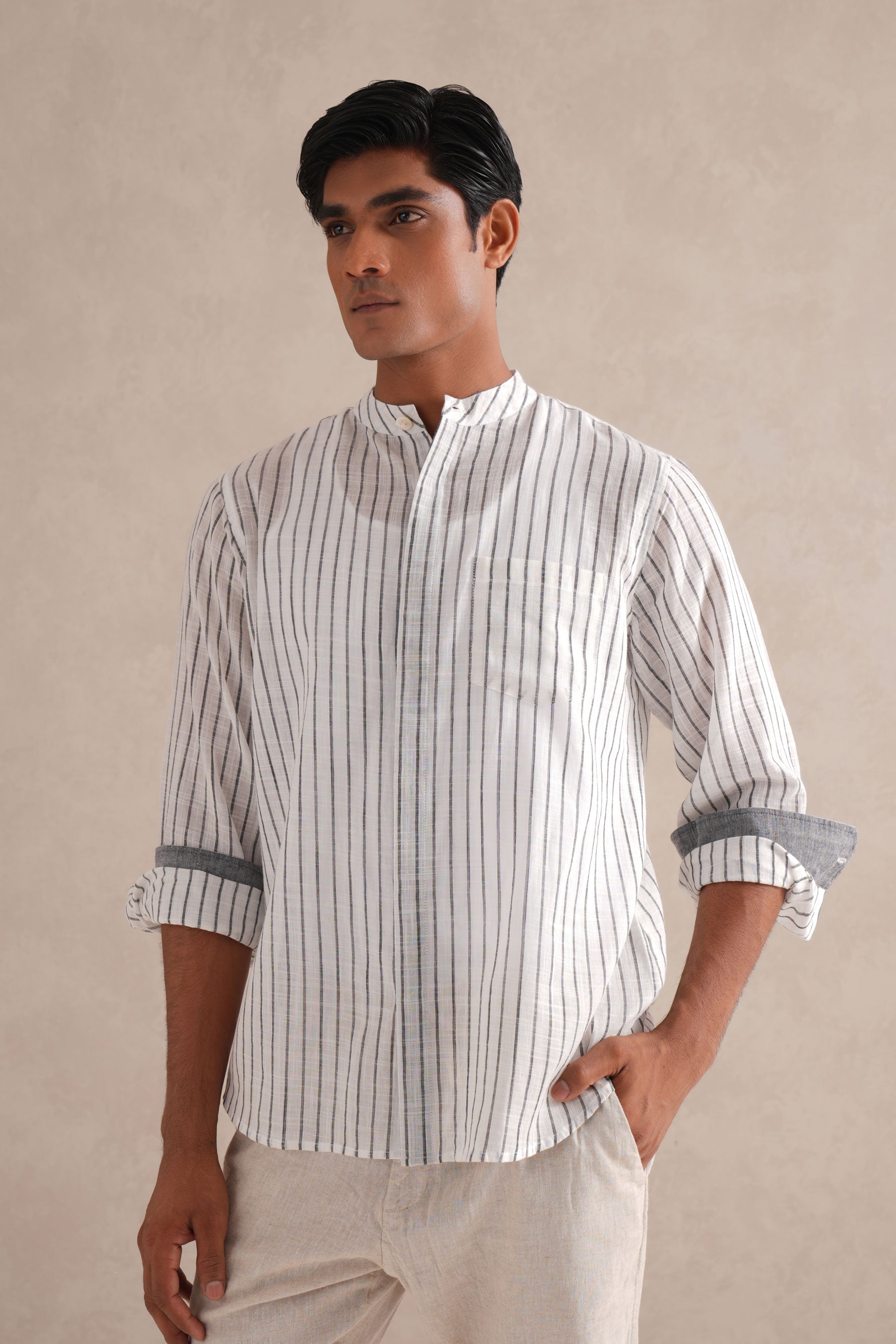 Handloom B&W Striped Shirt