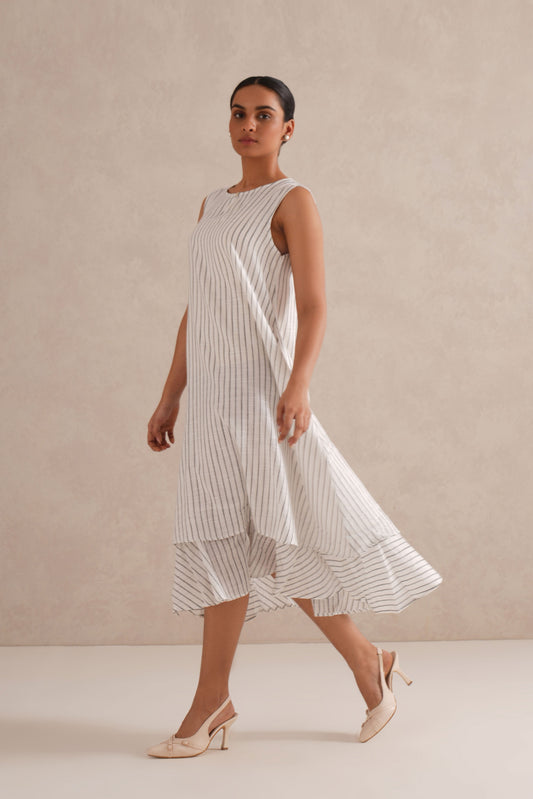 Handloom Stripes B&W Layered Dress
