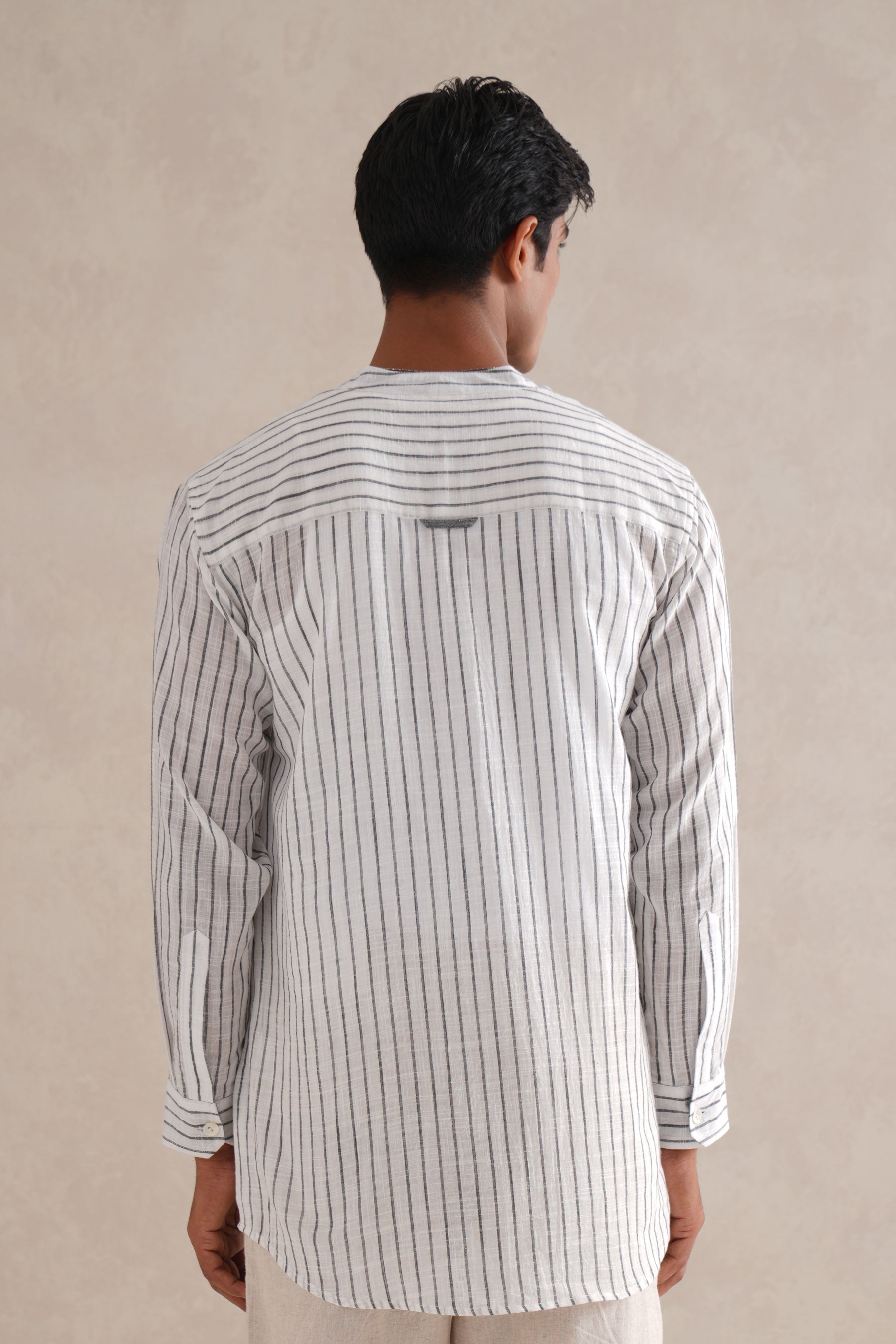 Handloom B&W Striped Kurta Shirt