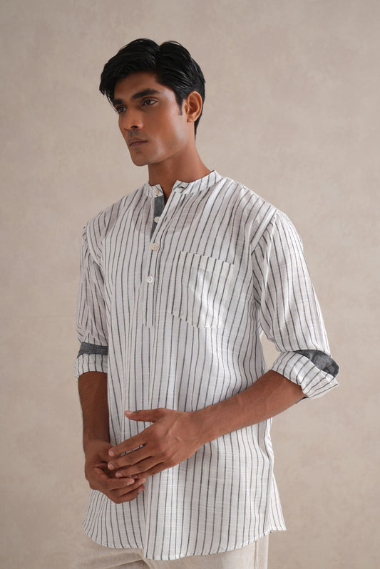 Handloom B&W Striped Kurta Shirt