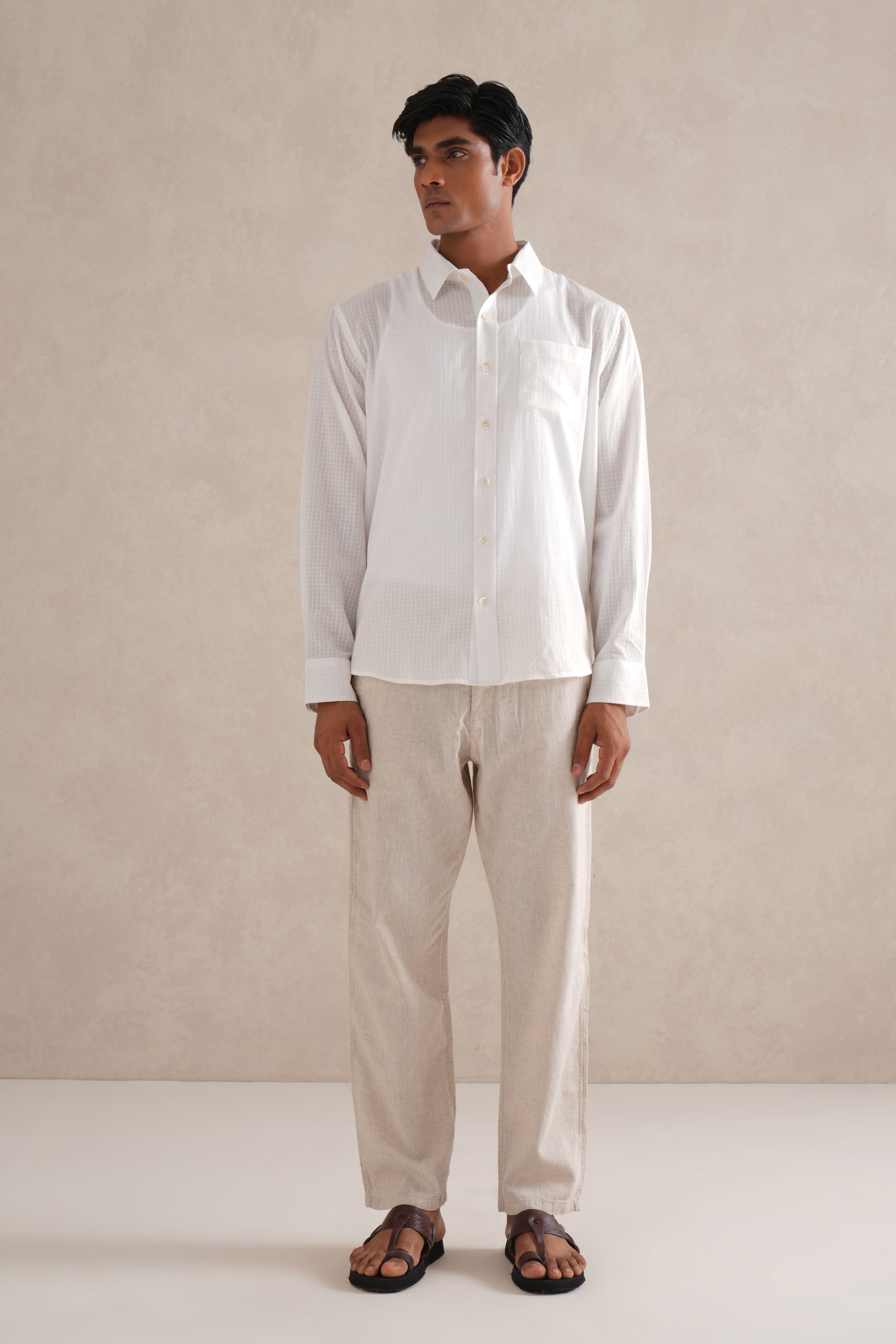 Fine Checkered Cotton White Shirt