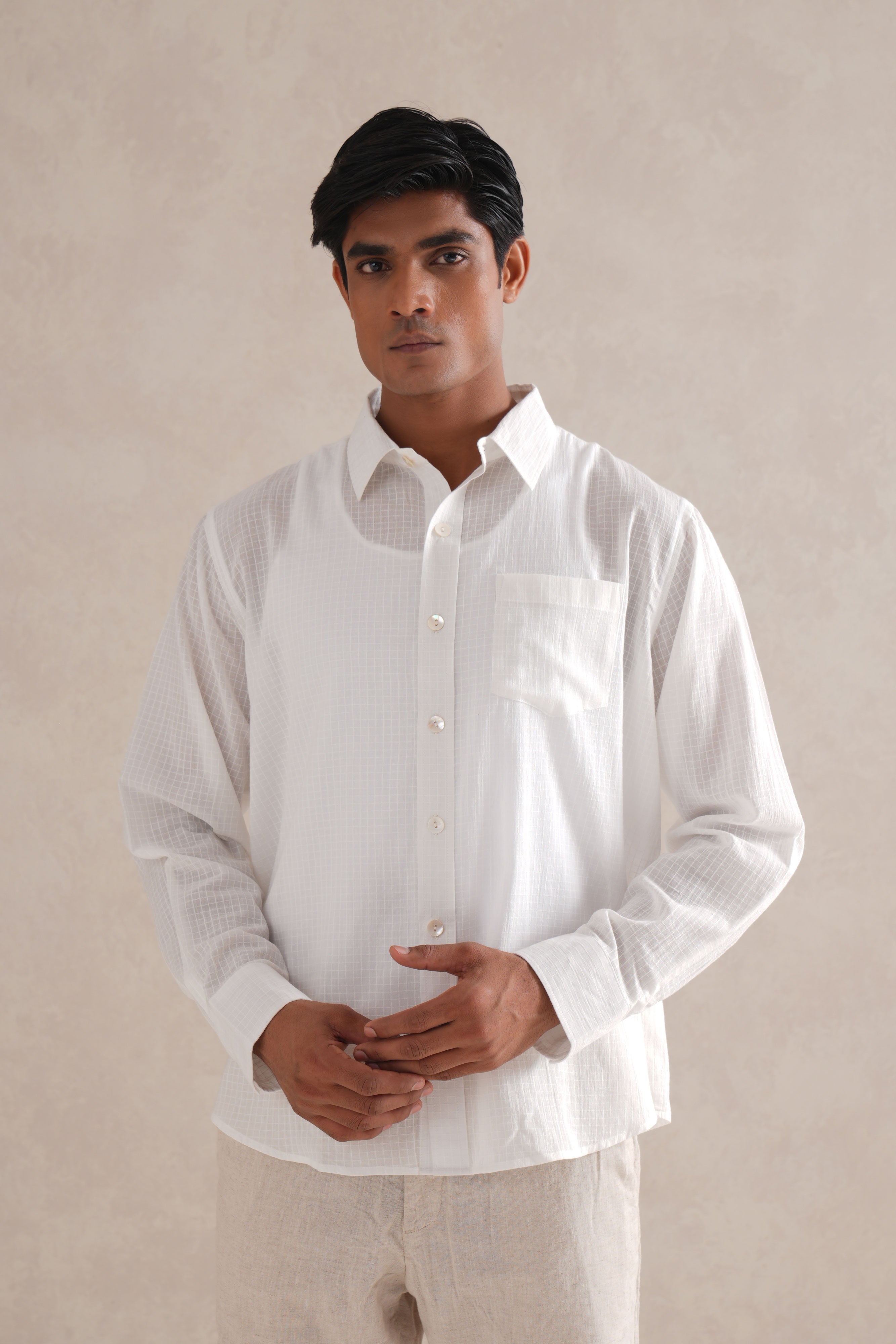 Fine Checkered Cotton White Shirt