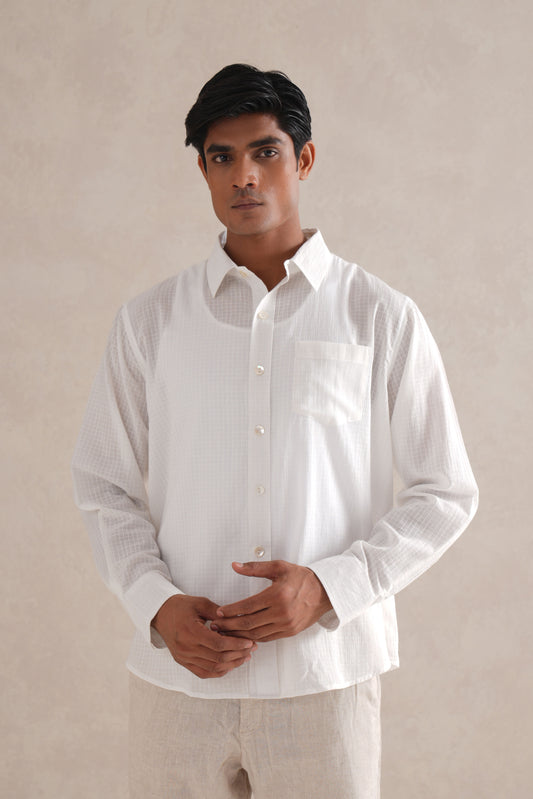 Fine Checkered Cotton White Shirt
