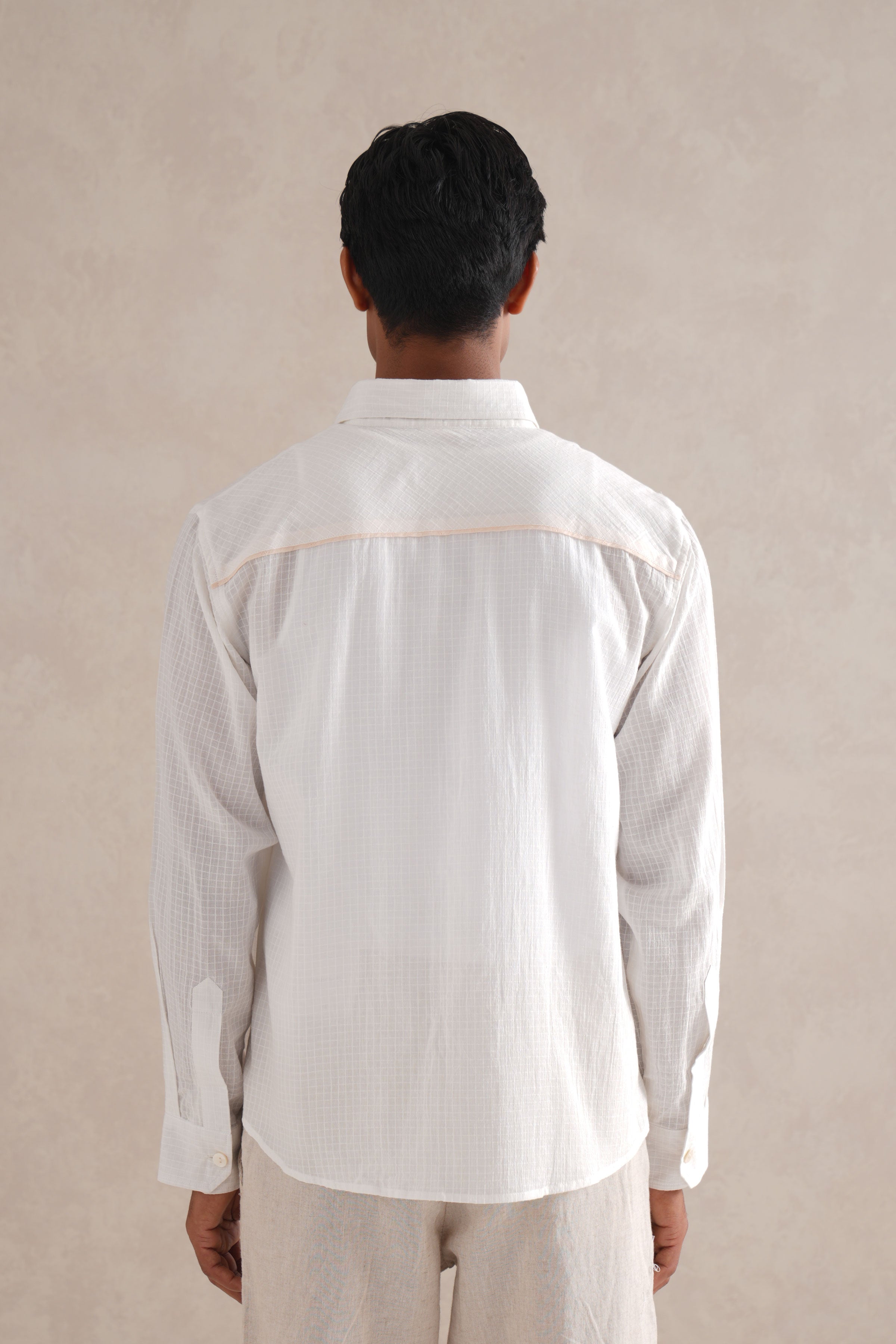 Fine Checkered Cotton White Shirt