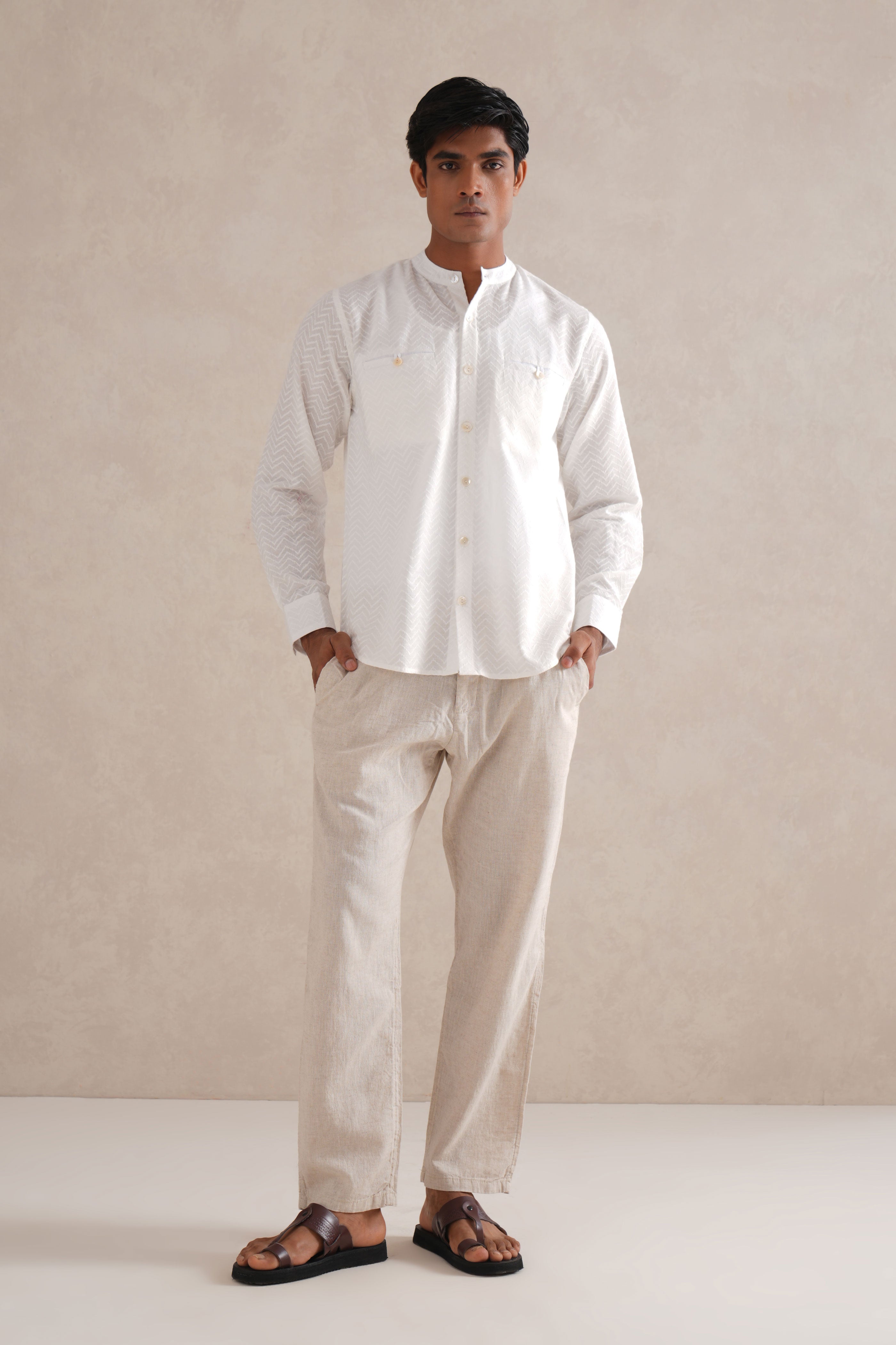 Self Embroidered White Shirt