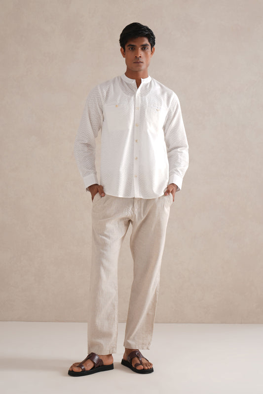 Self Embroidered White Shirt