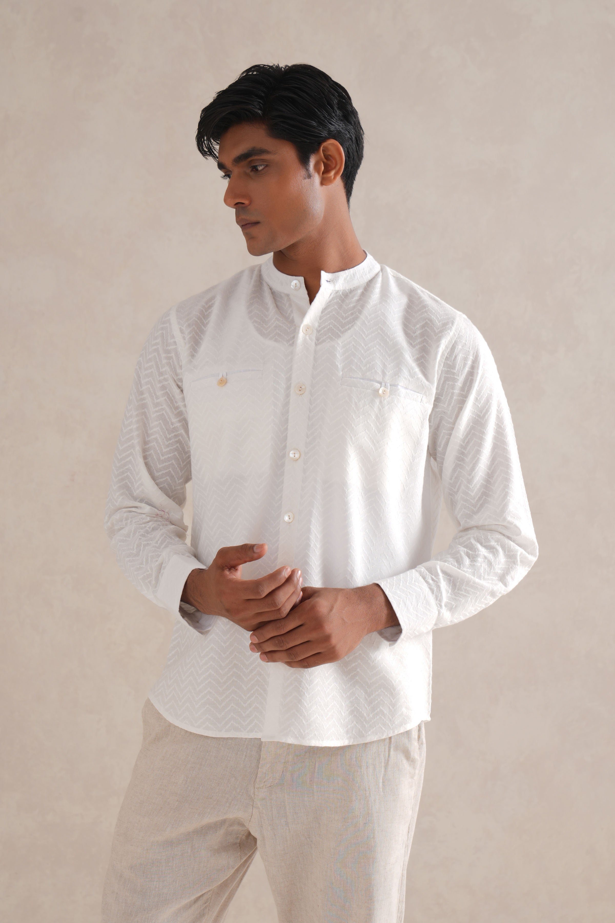 Self Embroidered White Shirt