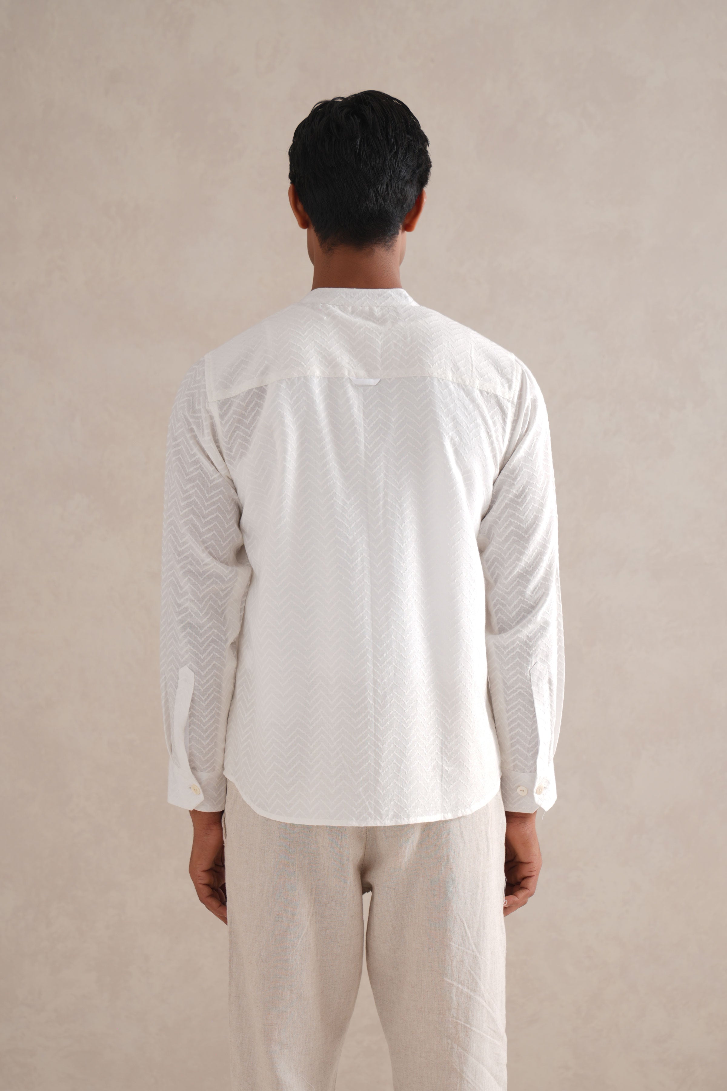 Self Embroidered White Shirt