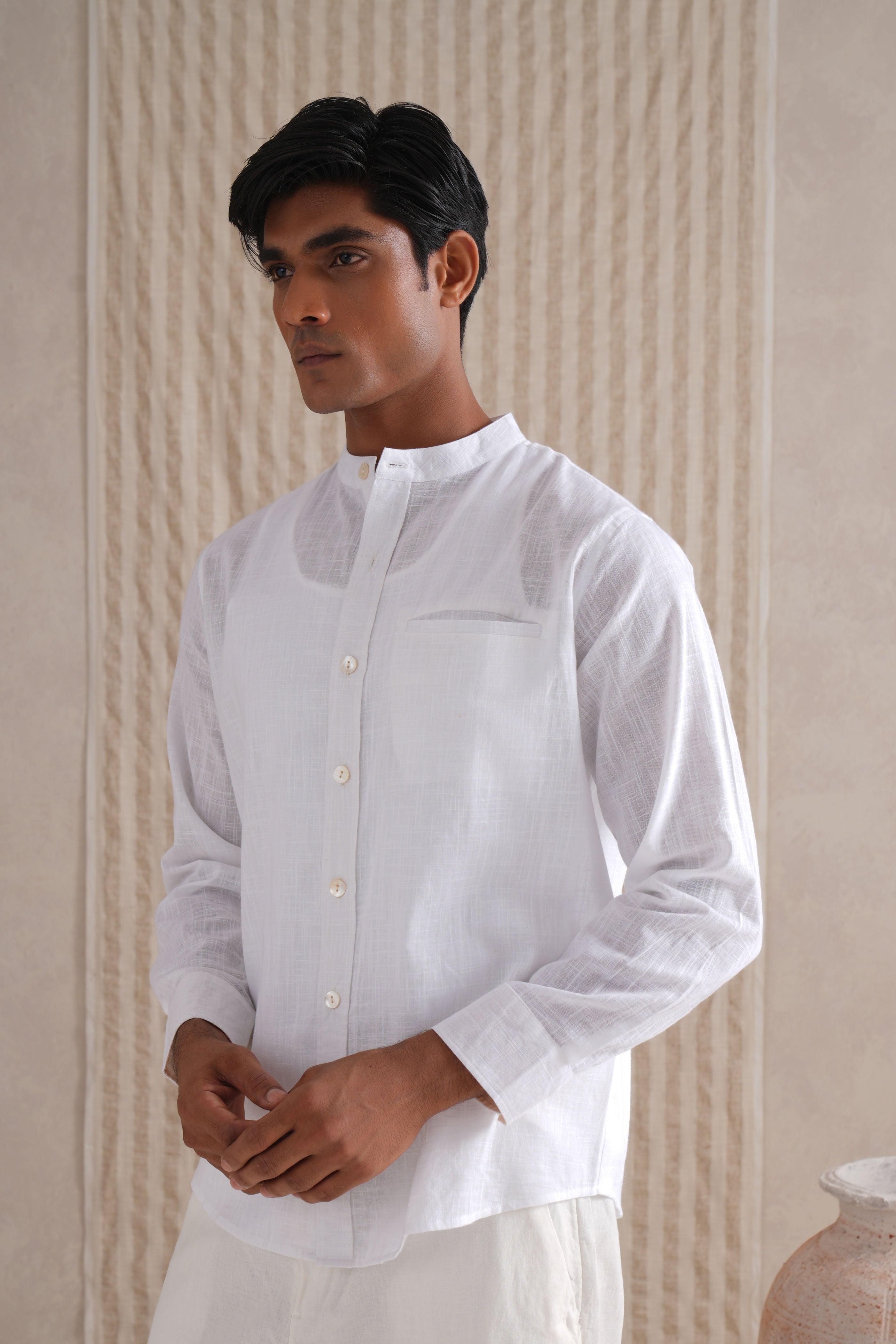 Fine Textured Cotton White Shirt