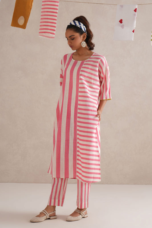 Gulabi Dhari Hand Block Print Kurta