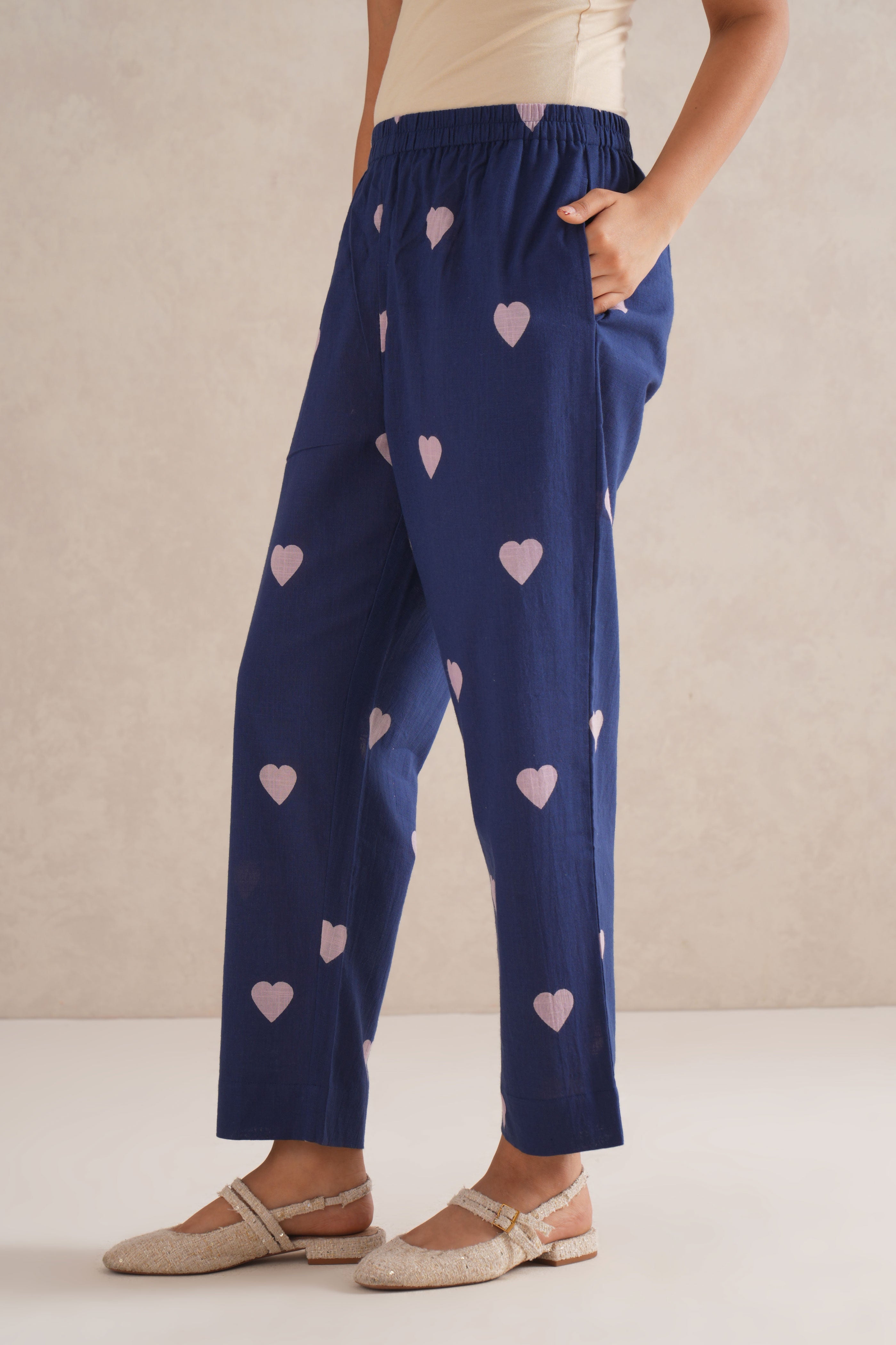 Purple Hearts Discharge Hand Block Print Cord Set