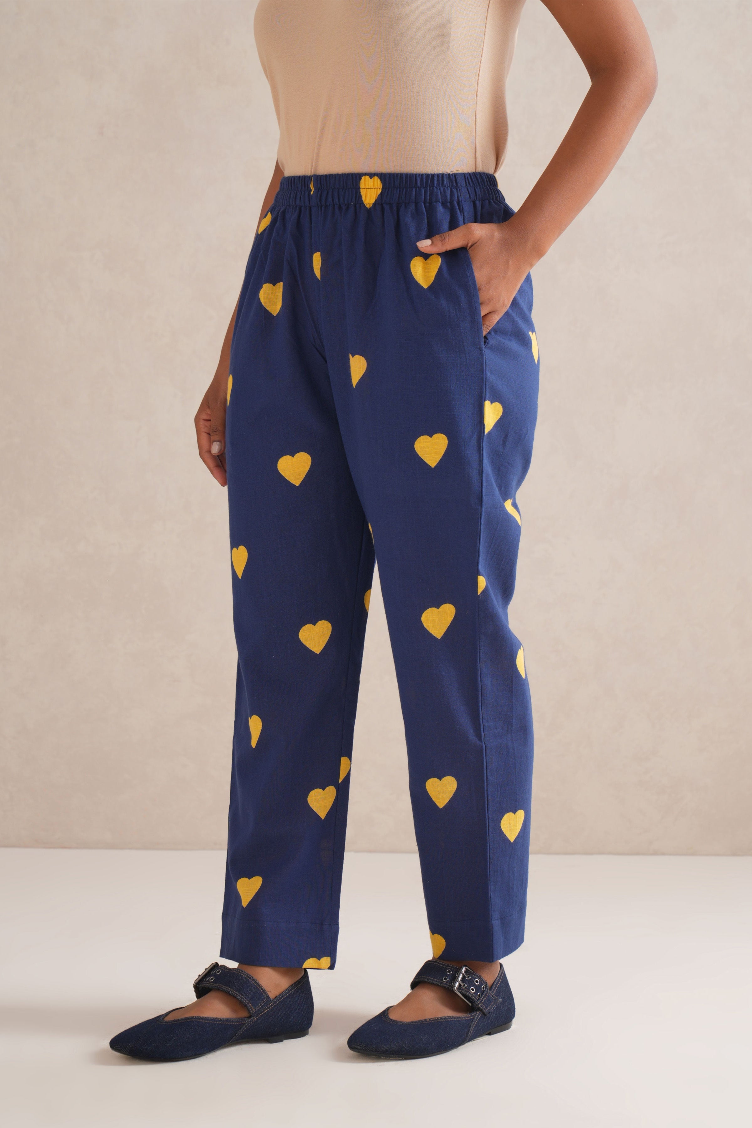 Yellow Hearts Discharge Hand Block Print Cord Set