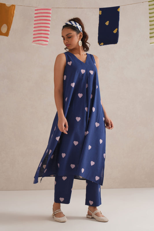 Purple Hearts Discharge Block Print Kurta
