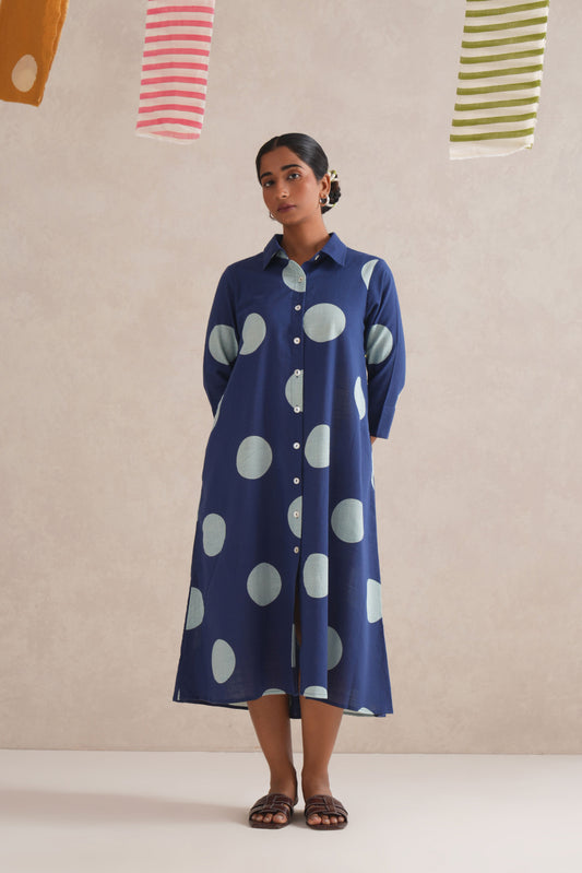 Neela Discharge Hand Block Print Shirt Dress