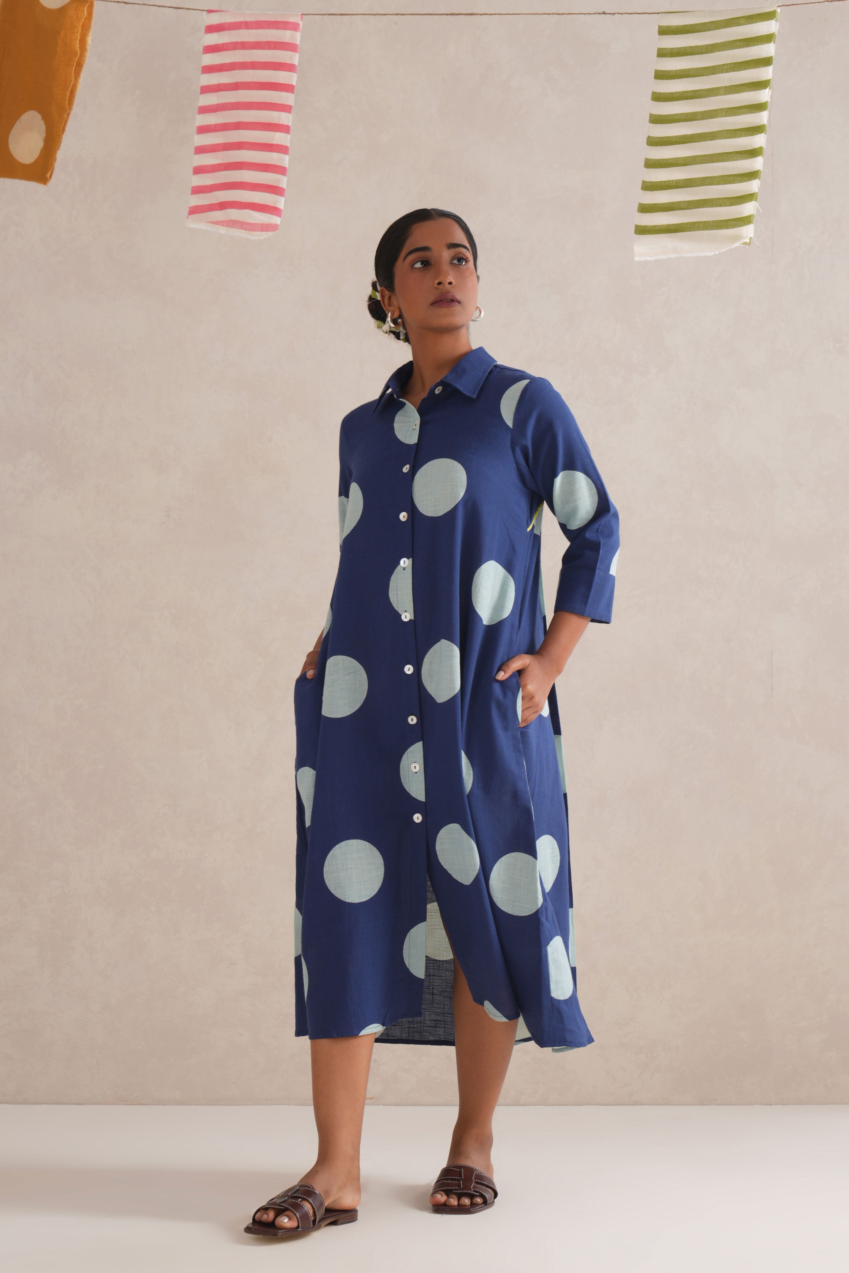 Neela Discharge Hand Block Print Shirt Dress