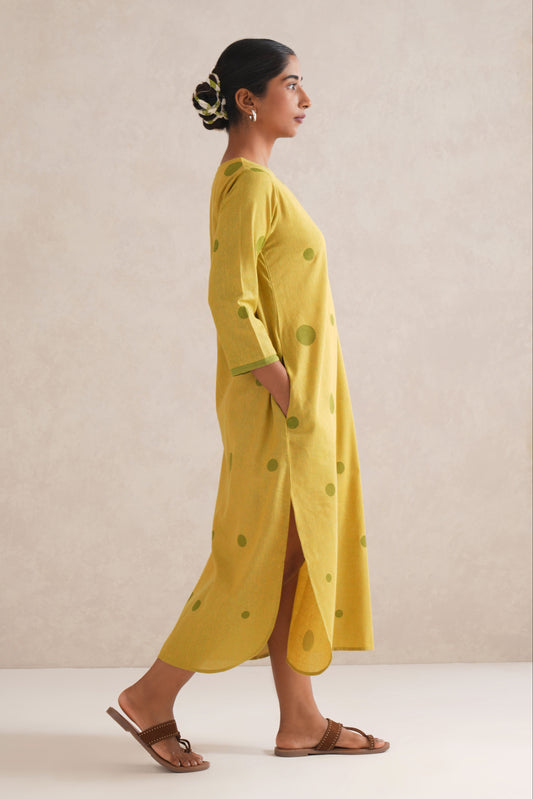 Green dots Straight Slit Dress