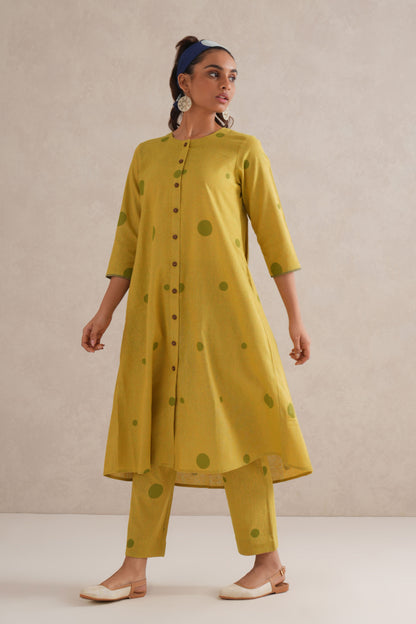 Green Dots Hand Block Print Shirt Dress