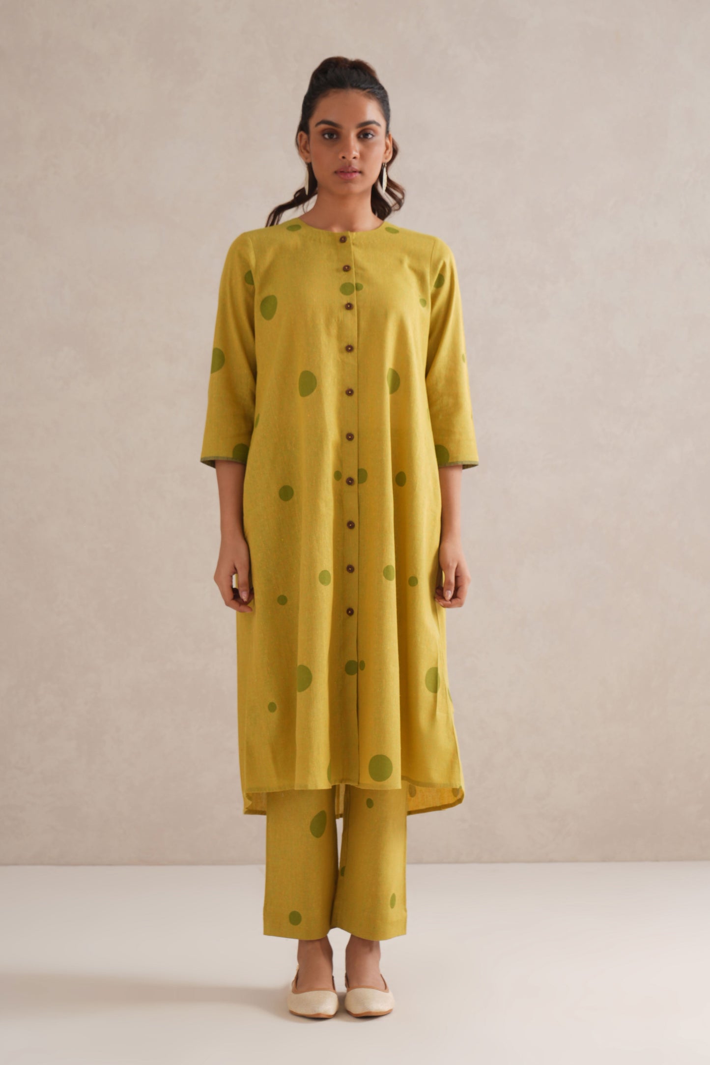 Green Dots Hand Block Print Shirt Dress