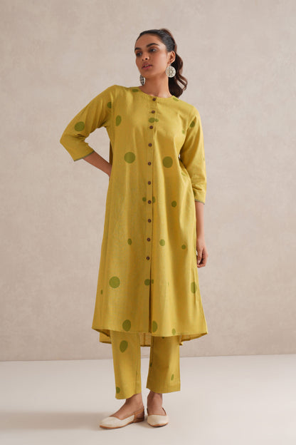 Green Dots Hand Block Print Shirt Dress