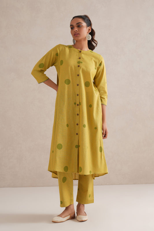 Green Dots Hand Block Print Shirt Dress