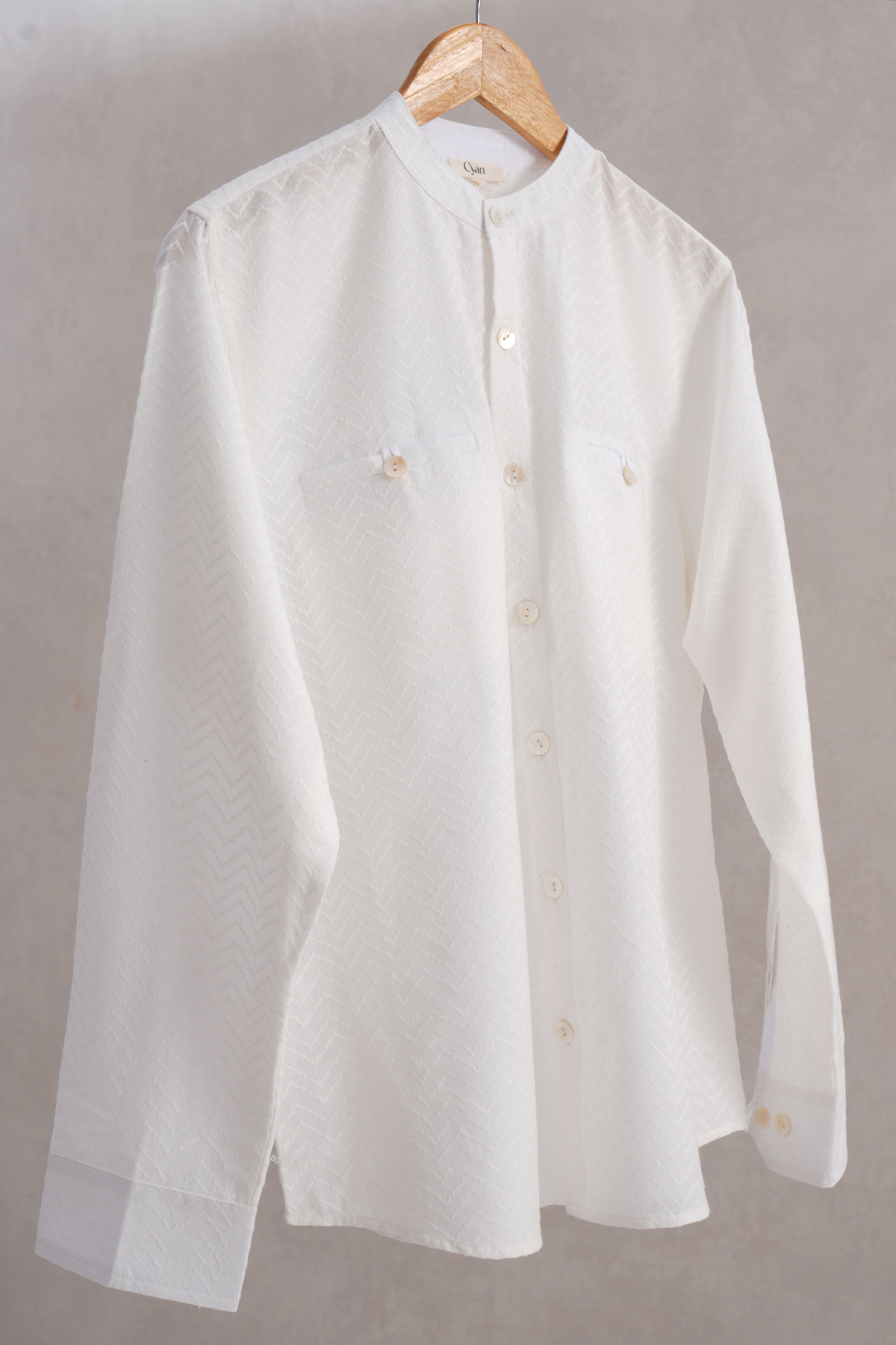Self Embroidered White Shirt