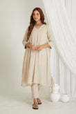 Beige Checkered Cord-Set with Slip - Cyan India - Co-Ord