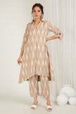 Beige Ikat High-Low Kurta Set - Cyan India
