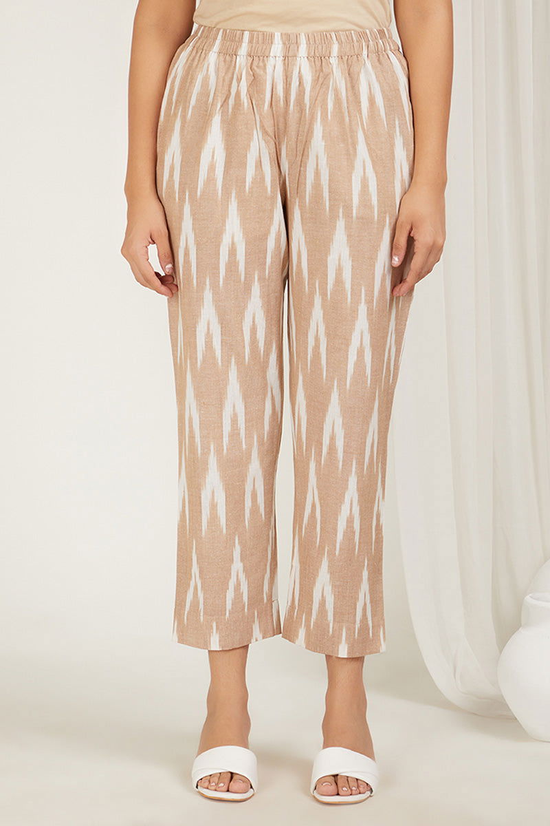 Beige Ikat High-Low Kurta Set - Cyan India