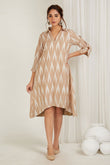 Beige Ikat High Low Dress - Cyan India