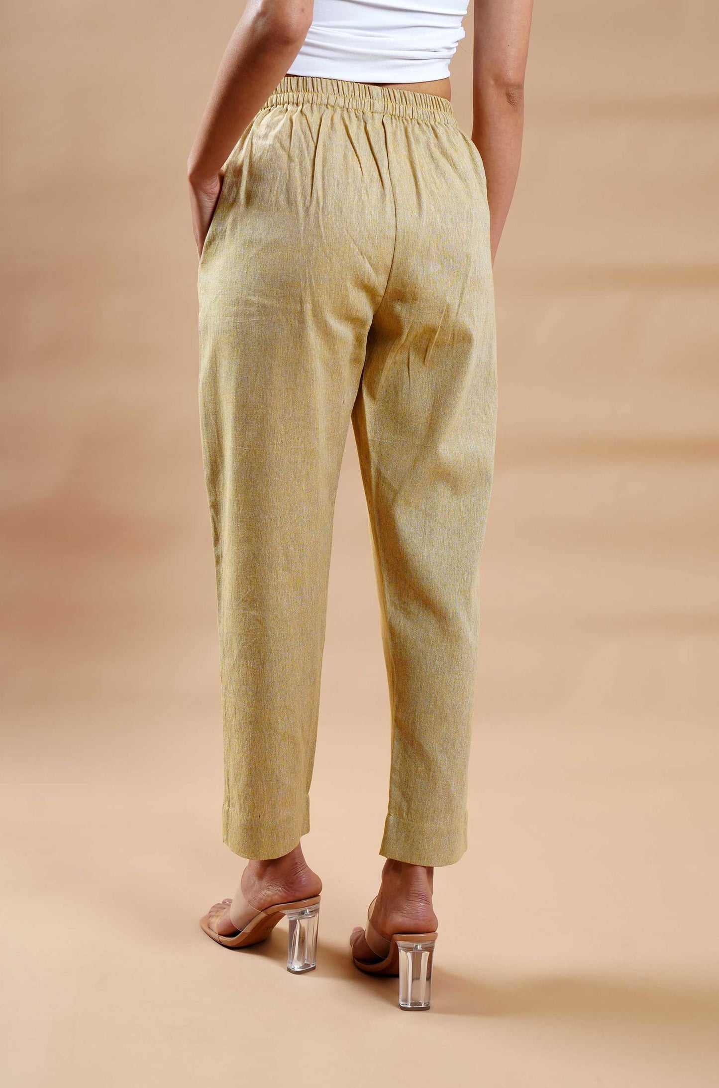 Beige Mangalgiri Cotton Pants - Cyan India