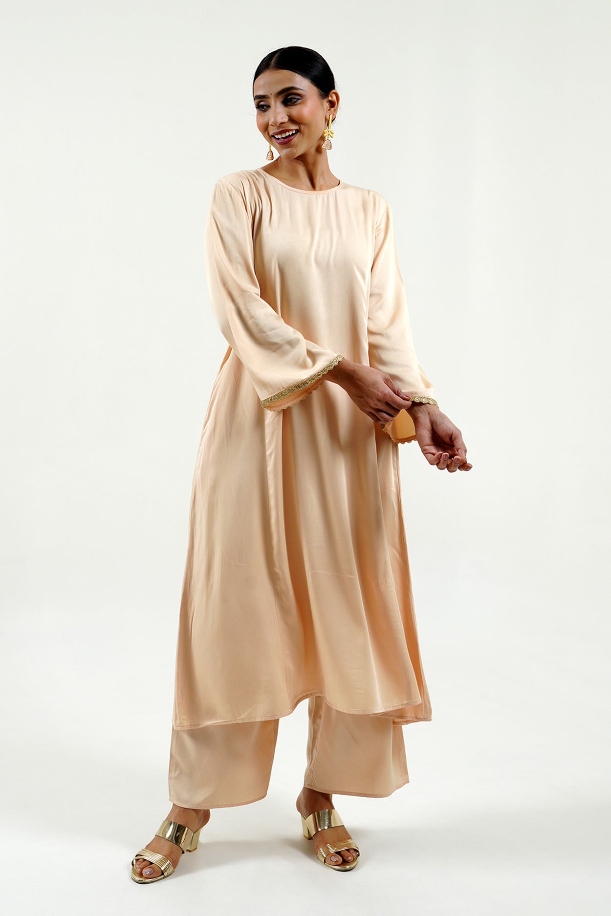 Beige Modal Satin Set - Cyan India