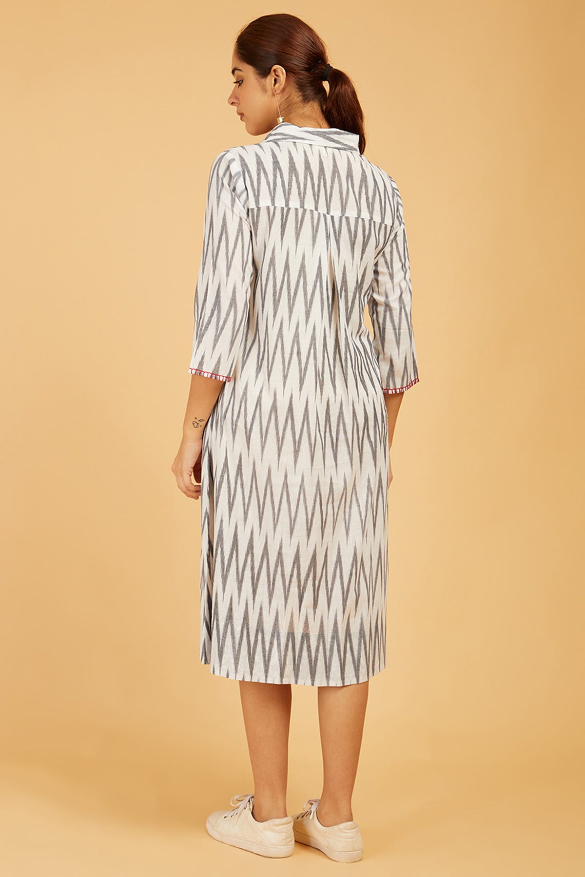 Black & White Ikat High-Low Dress - Cyan India