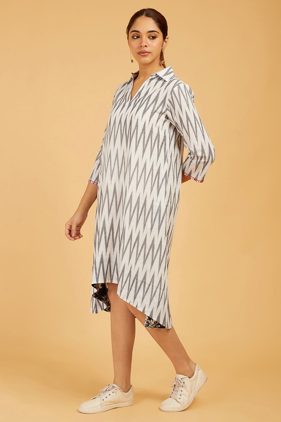 Black & White Ikat High-Low Dress - Cyan India
