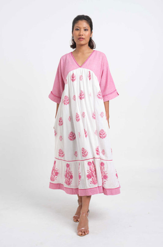 Block Print Mughal Dress - Cyan India