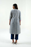 Blue Chevrons Cotton Linen Kurta - Cyan India