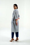 Blue Chevrons Cotton Linen Kurta - Cyan India