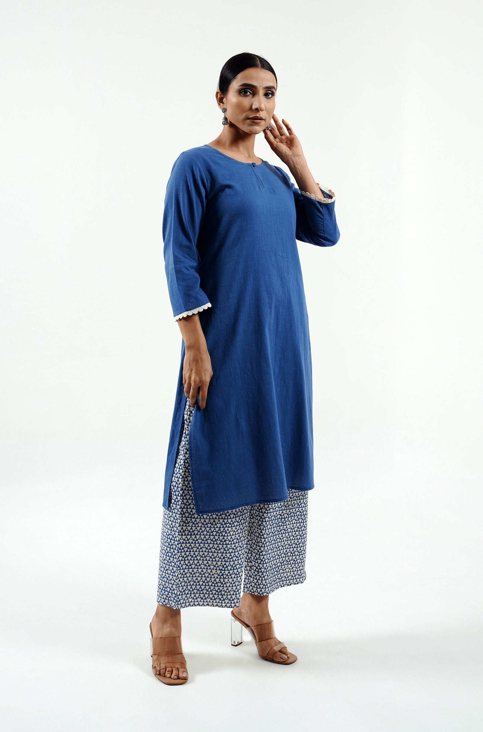 Blue Cotton Slub Kurta - Cyan India