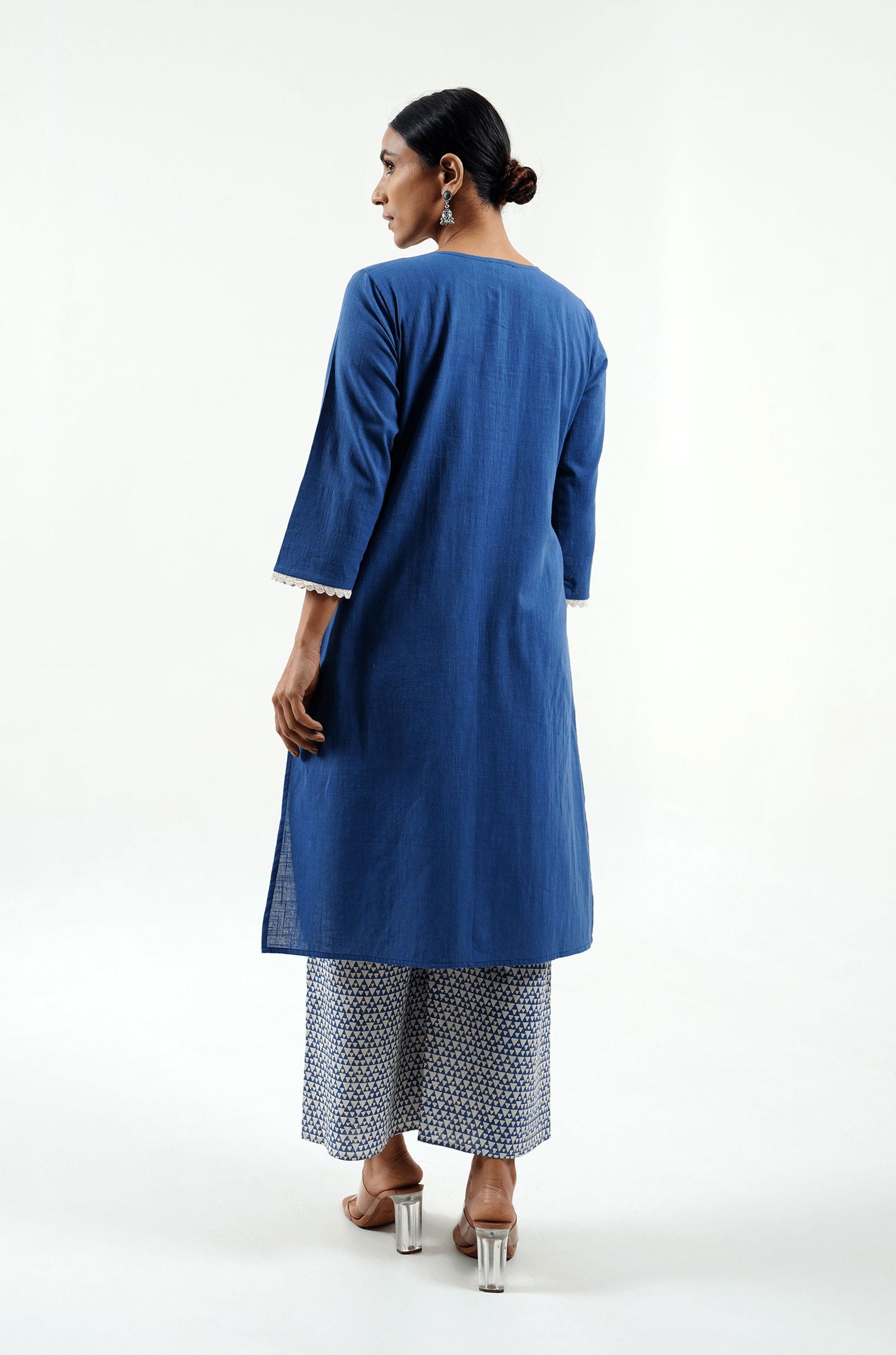Blue Cotton Slub Kurta - Cyan India