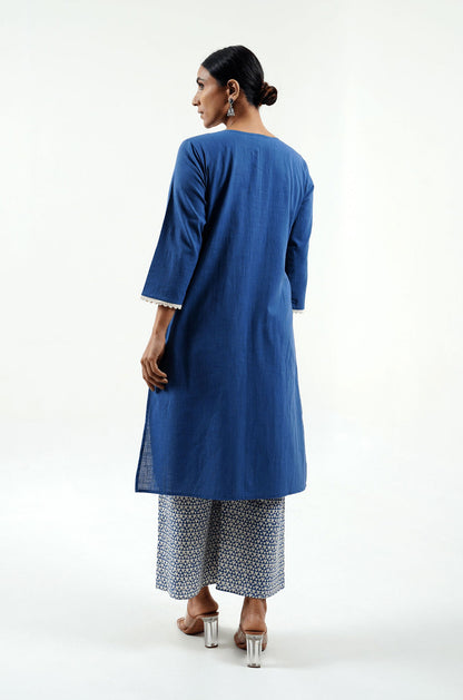 Blue Cotton Slub Kurta - Cyan India