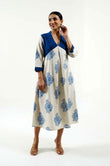 Blue Rose Hand Block Print Dress - Cyan India