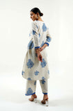 Blue Roses Cotton Linen Kurta - Cyan India