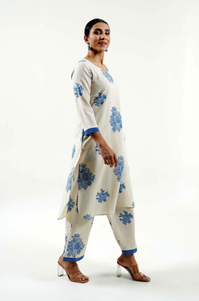 Blue Roses Cotton Linen Set – Cyan India
