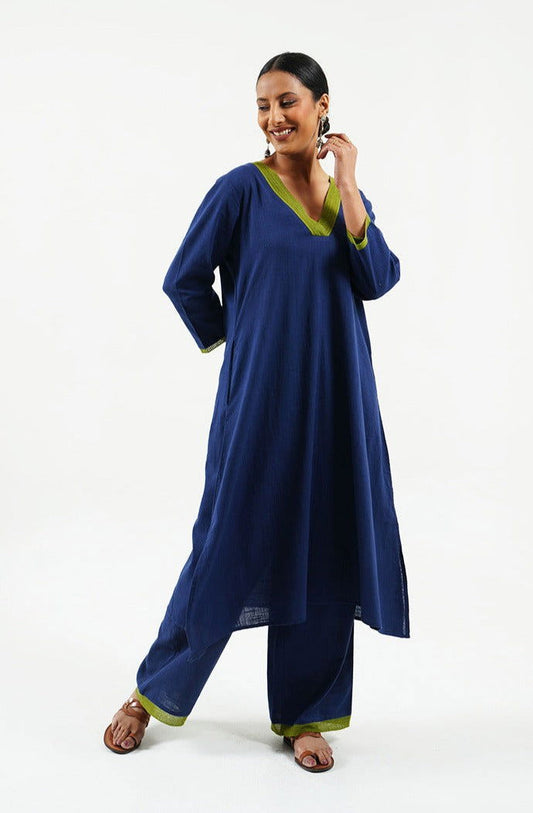 Blue cotton Cord-Set with lace work - Cyan India