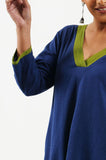 Blue cotton kurta with lace work - Cyan India