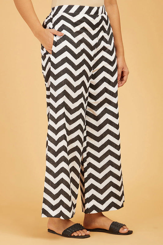 Bold Chevrons Block Print Palazzo - Cyan India