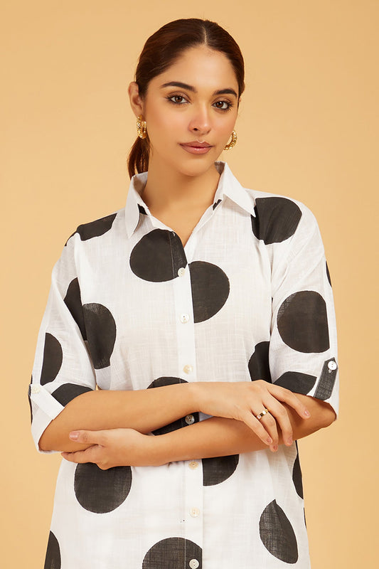 Bold Polka Dot Collared Shirt - Cyan India