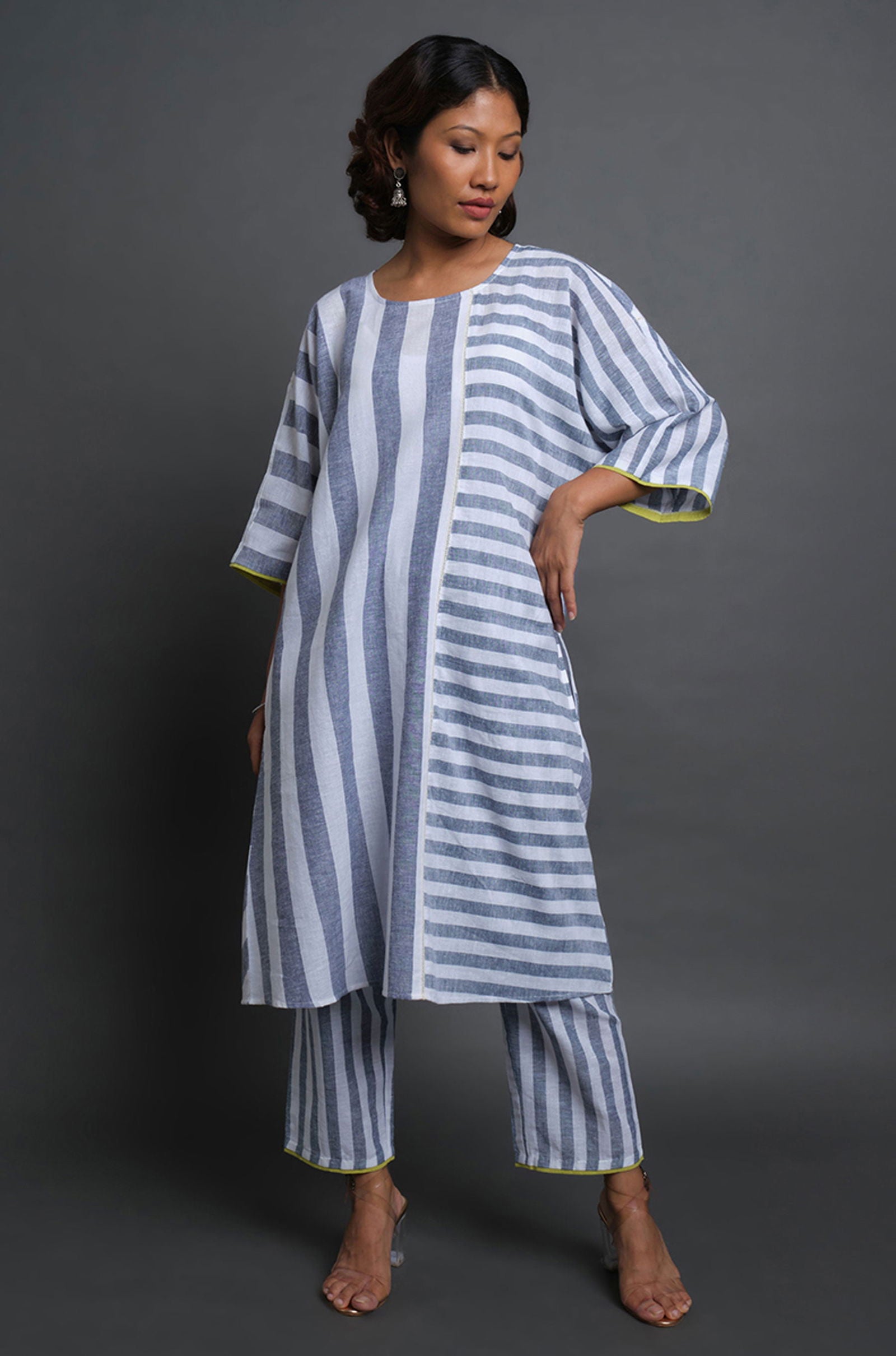 Bold Stripe Patchwork Tunic - Cyan India