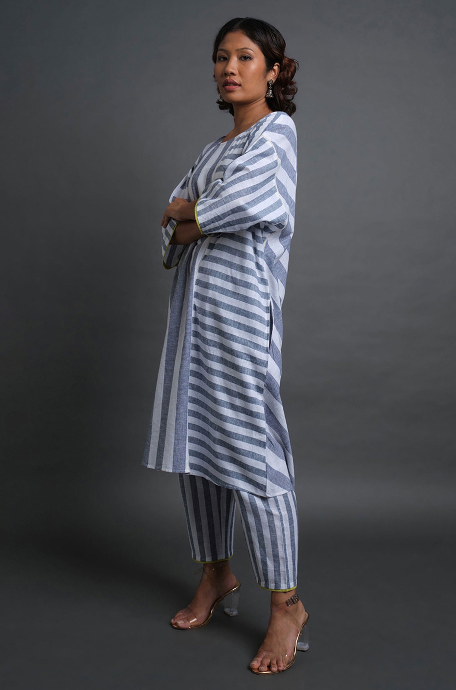 Bold Stripe Patchwork Tunic - Cyan India
